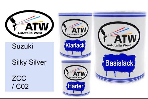 Suzuki, Silky Silver, ZCC / C02: 1L Lackdose + 1L Klarlack + 500ml Härter - Set, von ATW Autoteile West.